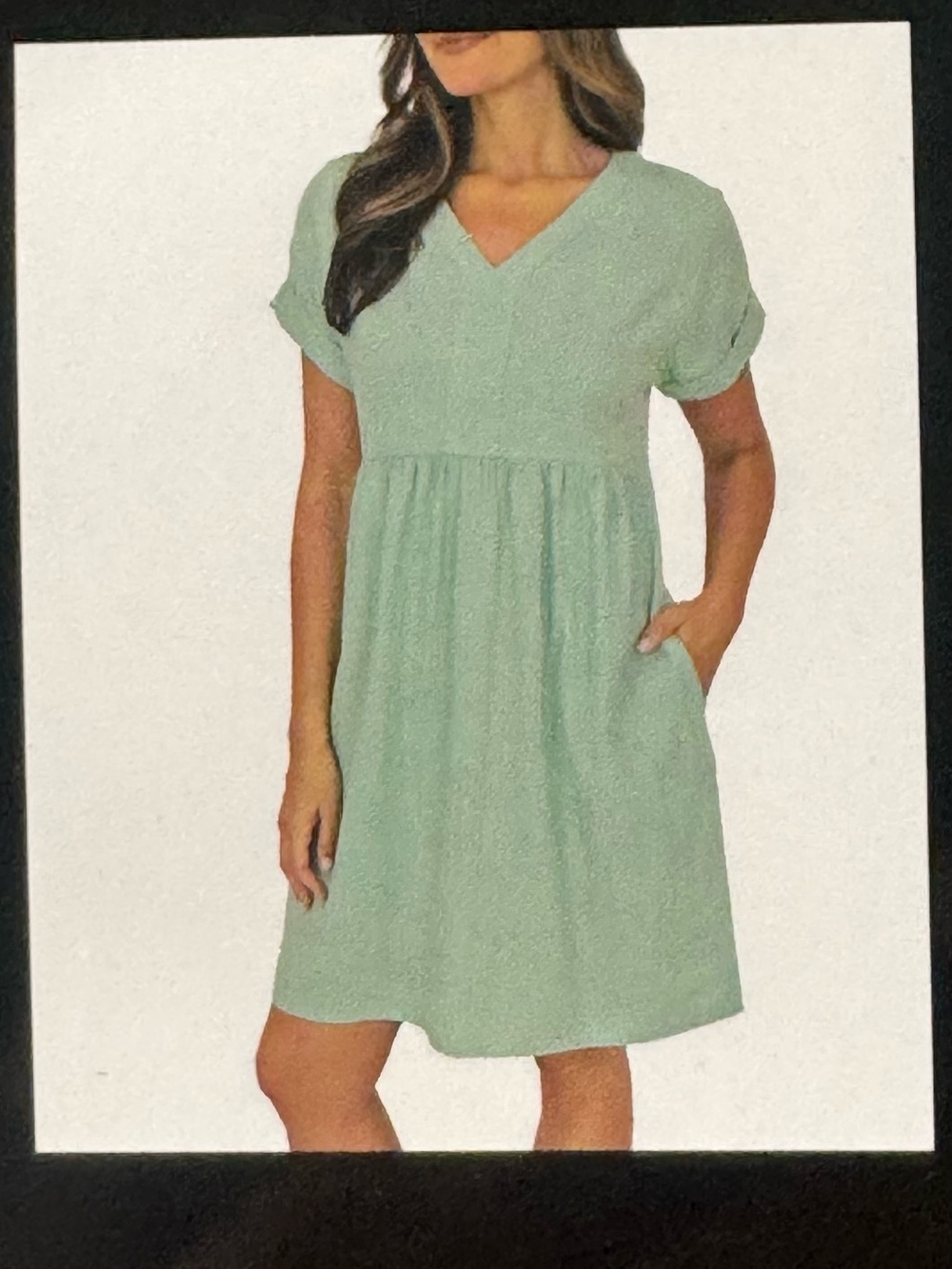 Briggs Womens Linen Blend Dress, Rolled Sleeve With Pockets, Green, Medium
